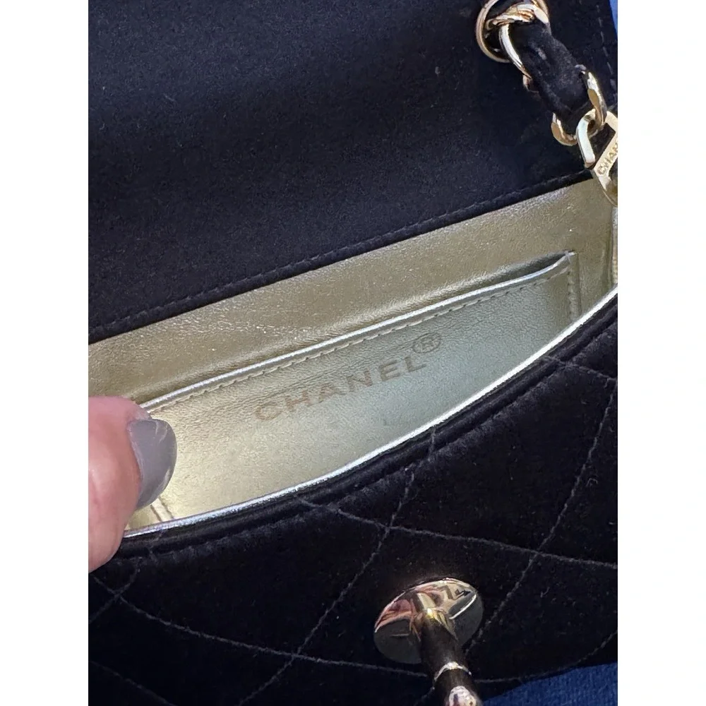 Vintage Chanel Black Satin Mini Square‎ flap Crossbody Bag